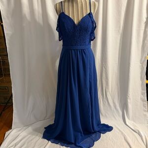 Mkojaa Royal Blue Off Shoulder Chiffon Evening Gown - Size 12